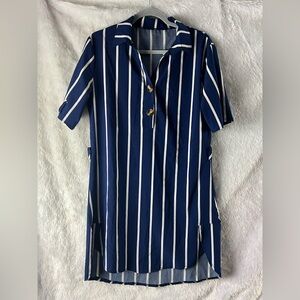 SHEIN Blue and White Striped Shirt Dress